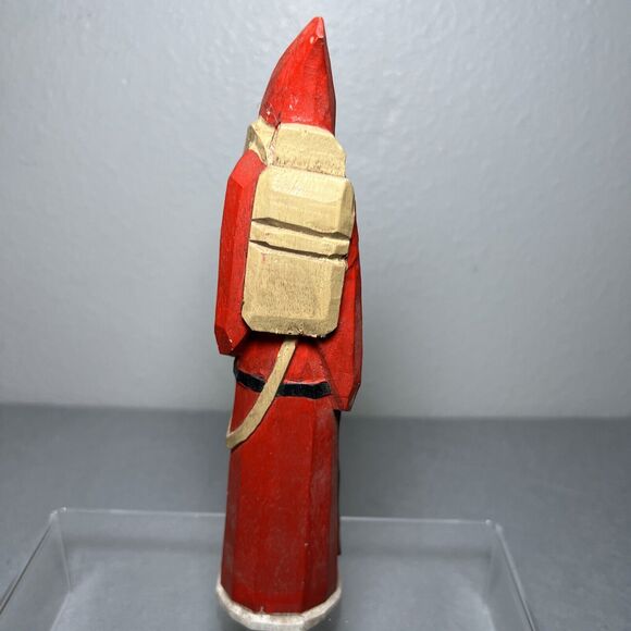Rustic Hand-Carved & Hand-Painted Santa Wooden Tall Slim Figurine Green Red 8" - Picture 4 of 7